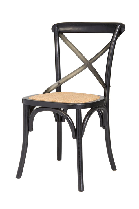 Crossback Chair With Natural Brown Rattan Seat | Black | by LH Imports