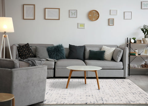 Sable Cream Blue Soft Grid Rug by Kalora Interiors