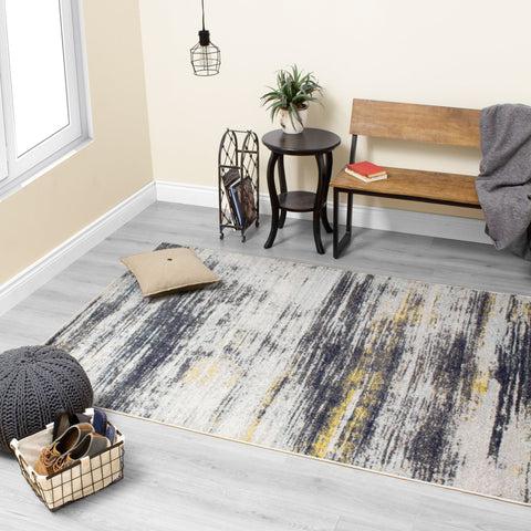 Saffron Cream Blue Smoothing Screen Rug by Kalora Interiors