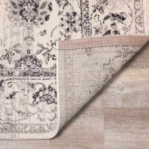 Safi Cream Grey Traditional Border Rug by Kalora Interiors