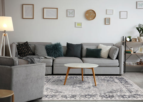Sara Grey Black Elaborate Edging Rug by Kalora Interiors