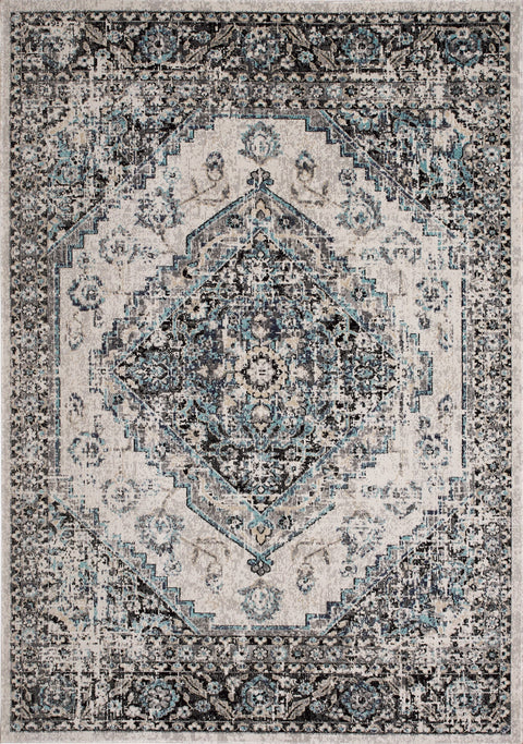 Sara Grey Blue Faded Border Rug By Kalora Interiors