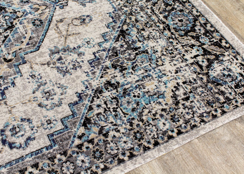 Sara Grey Blue Faded Border Rug By Kalora Interiors