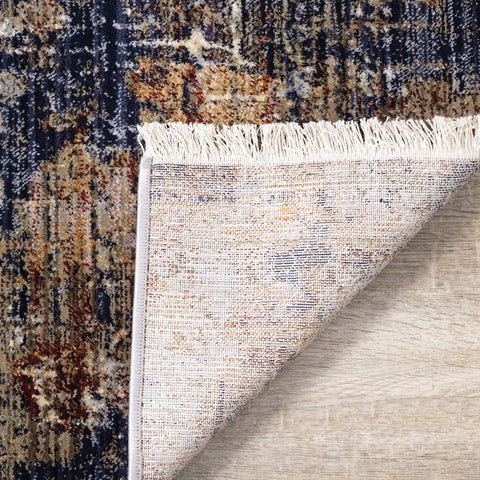 Serene Red Blue Beige Layered Distressed Rug by Kalora Interiors