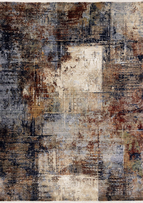 Serene Red Blue Beige Layered Distressed Rug by Kalora Interiors