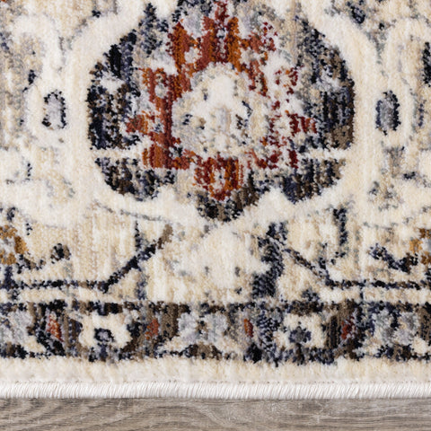 Serene Cream Blue Intricate Border Rug by Kalora Interiors