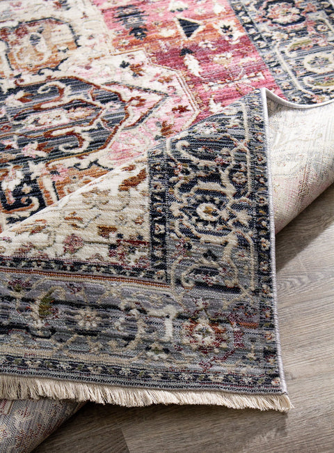 Serene Pink Cream Blue Elaborate Border Rug by Kalora Interiors