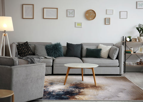 Sidra Cream Orange Foggy Wisps Soft Touch Rug by Kalora Interiors