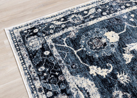 Sidra Distressed Blue Cream Border Rug by Kalora Interiors