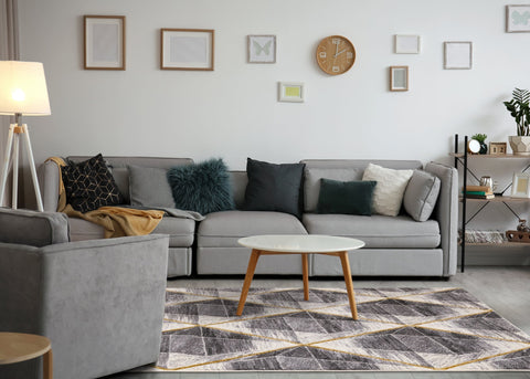 Soho Grey White Yellow Shaded Diamonds Rug by Kalora Interiors