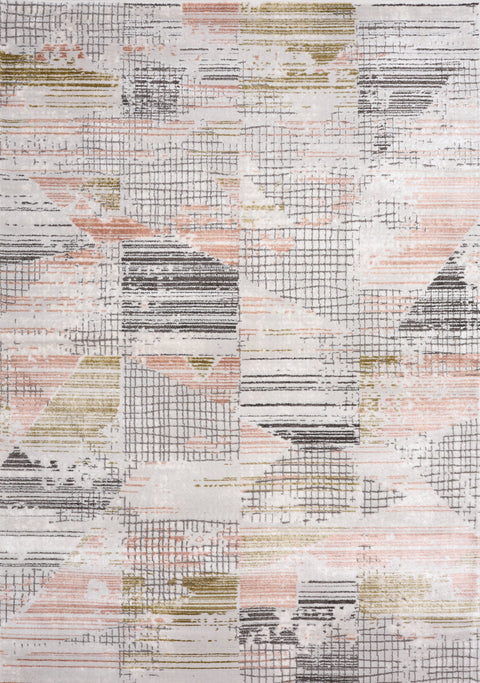 Darcy Grey Pink Green Distressed Angular Plush Rug by Kalora Interiors