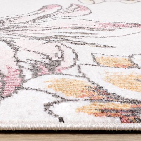 Fresco Blue Yellow Orange Pink Floral Print Rug by Kalora Interiors