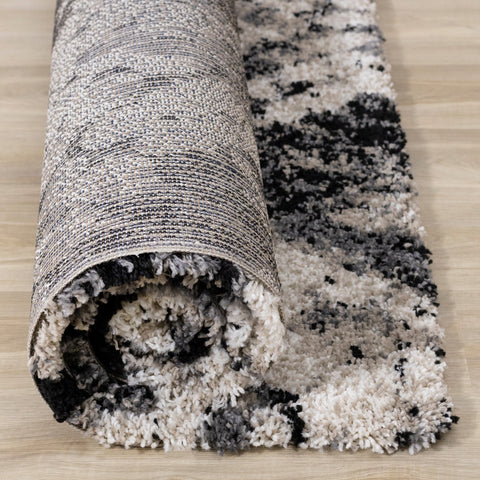 Maroq Cream Grey Beige Distressed Diamond Shag Rug by Kalora Interiors