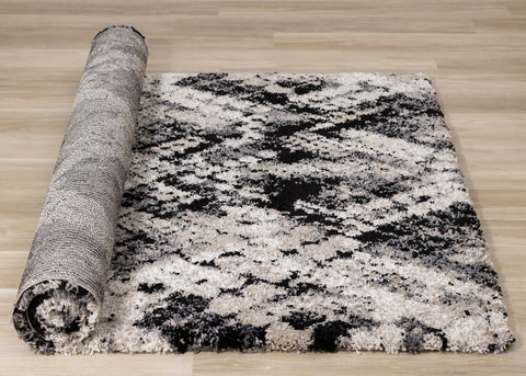 Maroq Cream Grey Beige Distressed Diamond Shag Rug by Kalora Interiors