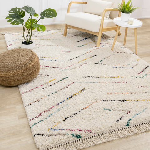 Bora Cream Rainbow Zig Zag Stripes Rug by Kalora Interiors