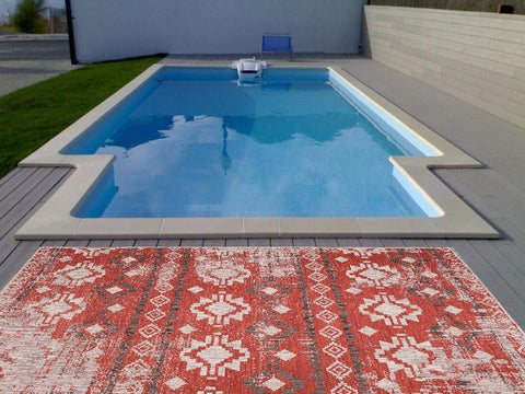 Carnival CAR-2006-RED Indoor-Outdoor Polypropylene Light Grey Red Area Rug By Viana Inc
