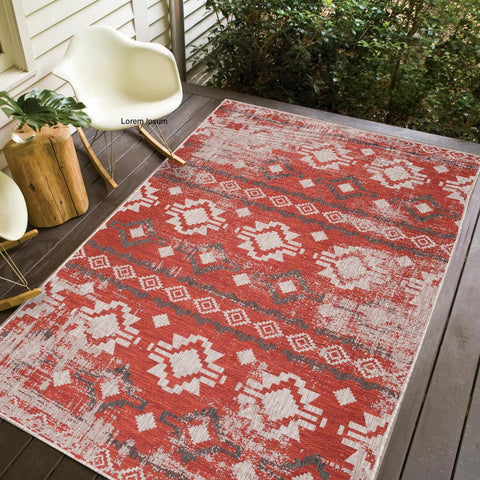 Carnival CAR-2006-RED Indoor-Outdoor Polypropylene Light Grey Red Area Rug By Viana Inc