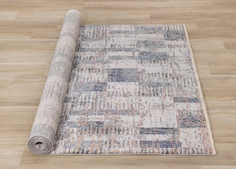 Evora Cream Grey Blue Pink Yellow Distressed Geometric Rug by Kalora Interiors