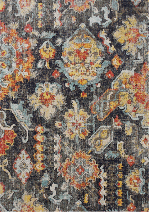 Sara Grey Blue Yellow Ornamental Rug by Kalora Interiors