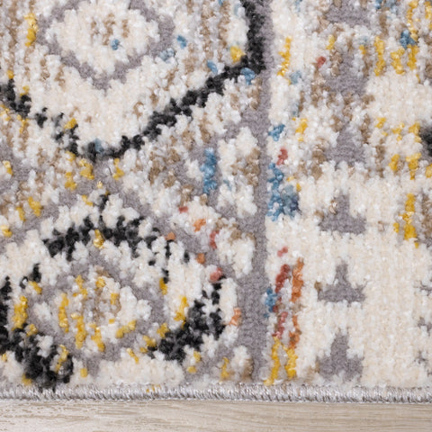 Evora Grey Cream Blue Yellow Pink Tribal Inspired Plush Rug by Kalora Interiors