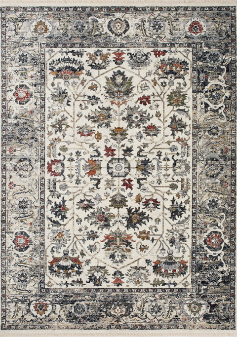 Serene Cream Blue Intricate Border Rug by Kalora Interiors