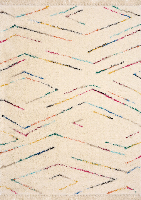 Bora Cream Rainbow Zig Zag Stripes Rug by Kalora Interiors