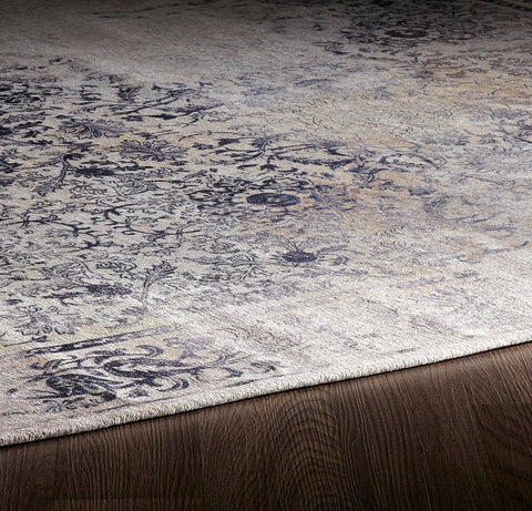 Sparx Distressed Navy Blue Beige Grey Washable Transitional Rug by Viana