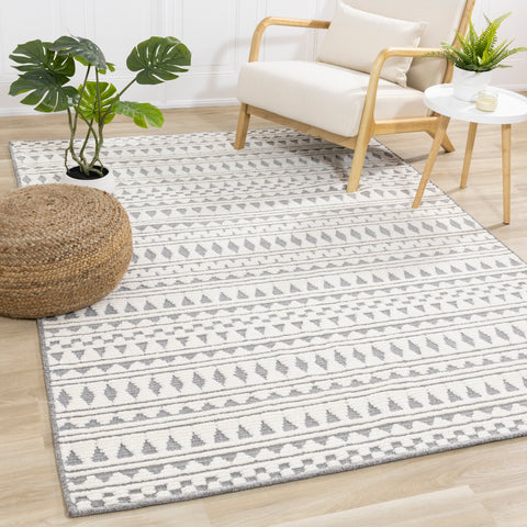 Lawson Cream Grey Southwest Inspired Machine Washable Foldable Rug by Kalora Interiors