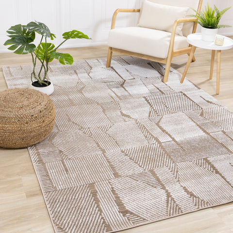 Darcy Cream Brown Distressed Corduroy Plush Rug by Kalora Interiors