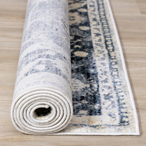 Sidra Distressed Blue Cream Border Rug by Kalora Interiors