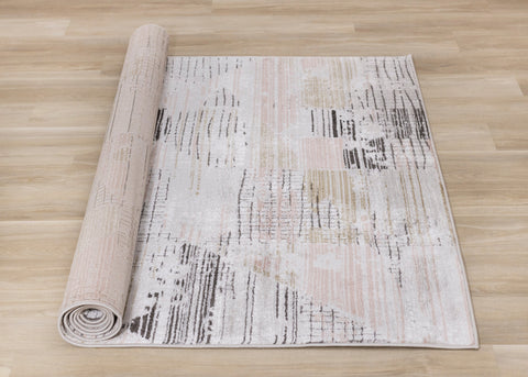 Darcy Grey Pink Green Distressed Angular Plush Rug by Kalora Interiors