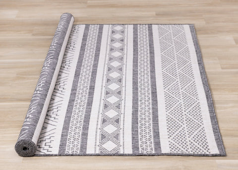 Bristol Reversible Grey White Striped Pattern Outdoor Rug by Kalora Interiors