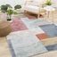 Folio Distressed Red Blue Yellow White Carved Square Pattern Rug by Kalora Interiors