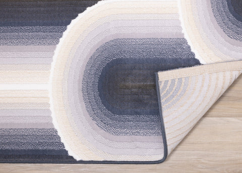 Ella Cream Blue Grey Ombre Geometric Plush Rug by Kalora Interiors