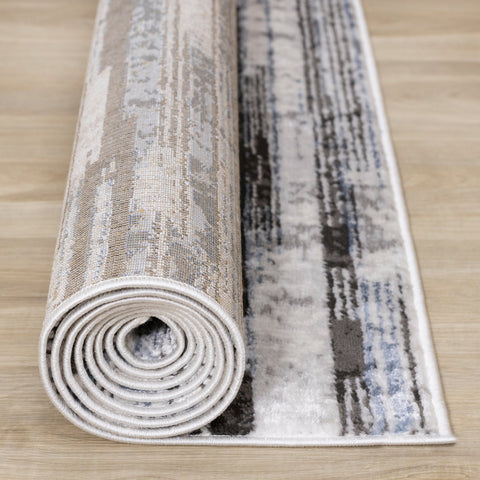 Darcy Cream Grey Blue Sparkling Striped Rug by Kalora Interiors