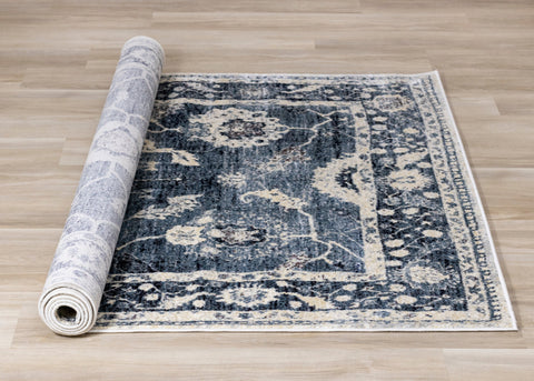 Sidra Distressed Blue Cream Border Rug by Kalora Interiors