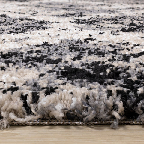 Maroq Cream Grey Beige Distressed Diamond Shag Rug by Kalora Interiors