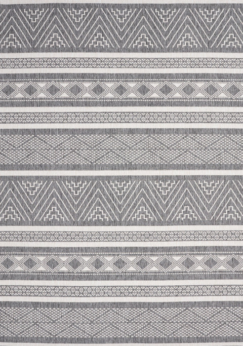 Bristol Reversible Grey White Striped Pattern Outdoor Rug by Kalora Interiors