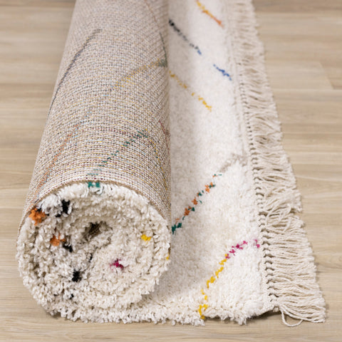 Bora Cream Rainbow Zig Zag Stripes Rug by Kalora Interiors