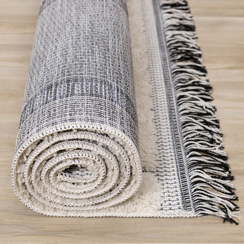 Novato Cream Grey Modern Dual Texture Swirling Line Rug by Kalora Interiors