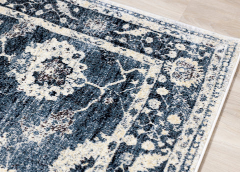 Sidra Distressed Blue Cream Border Rug by Kalora Interiors