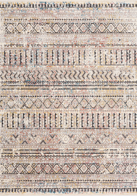 Evora Grey Cream Blue Yellow Pink Tribal Inspired Plush Rug by Kalora Interiors