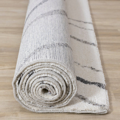 Ravine Cream Grey Wishbone Shag Rug by Kalora Interiors