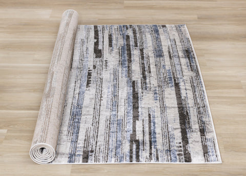 Darcy Cream Grey Blue Sparkling Striped Rug by Kalora Interiors