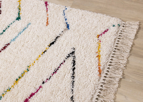 Bora Cream Rainbow Zig Zag Stripes Rug by Kalora Interiors