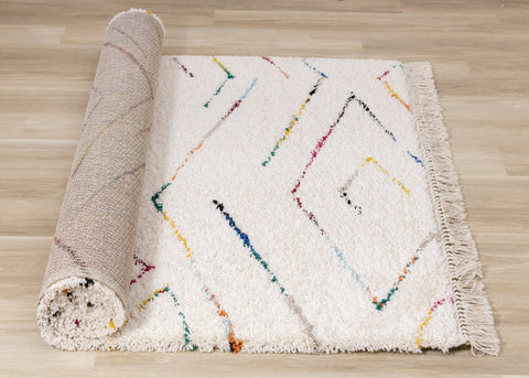 Bora Cream Rainbow Zig Zag Stripes Rug by Kalora Interiors